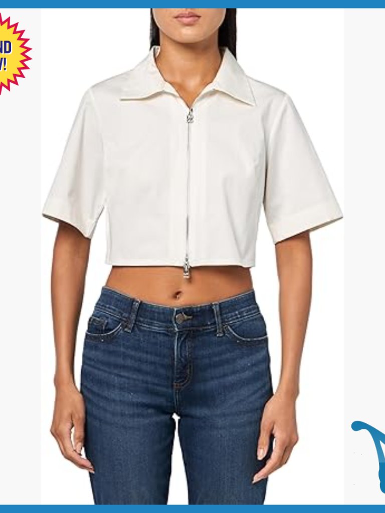 Short Sleeve Cropped Button Down Shirt With Zipper Closure